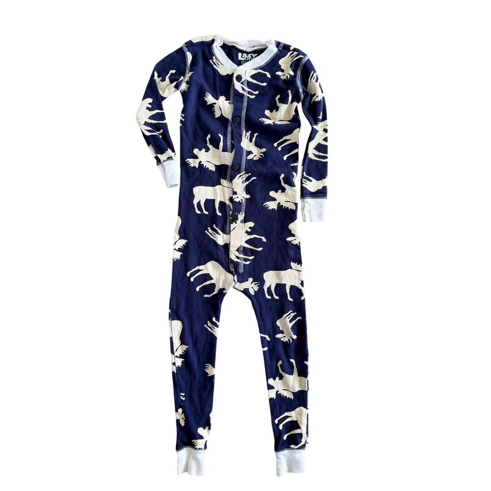 Lazy One Kids Moose Flap Jack Onesie Pajamas - 3T Blue - Picture 6 of 6